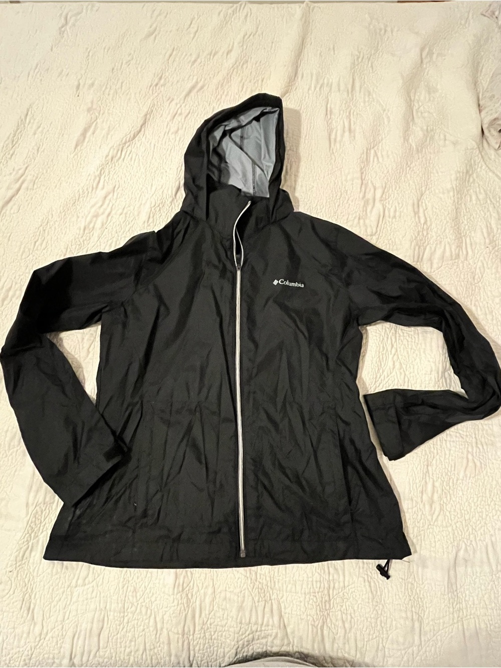 Columbia Women’s Black Hooded Full Zip Windbreaker Jacket w/ Pockets Sz L